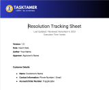 Resolution Tracking Sheet